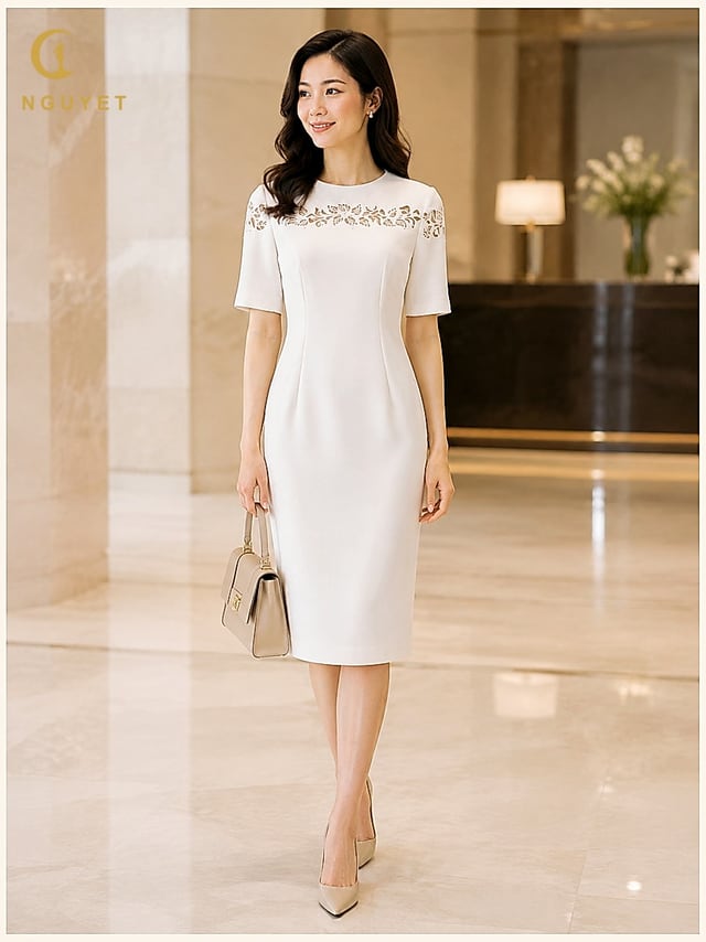 Đầm bút chì màu đỏ